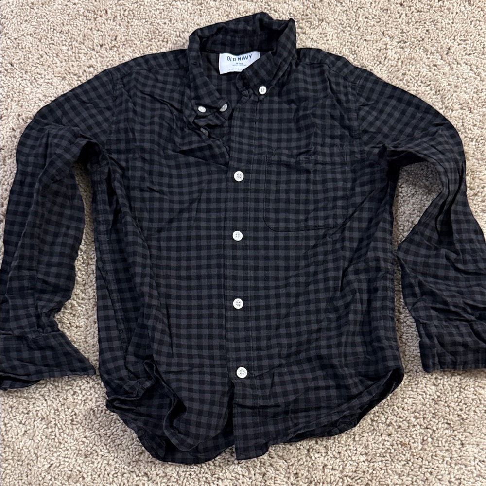 Old Navy Kids Black Plaid Long Sleeve Shirt